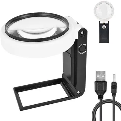 Produktbild von LED-vergrootglasstandaard mit Licht und Halter, tragbar, opklappbar, für das Lesen von Münzen, Briefmarken, Karten, Schmuck, Näheres an Werk
