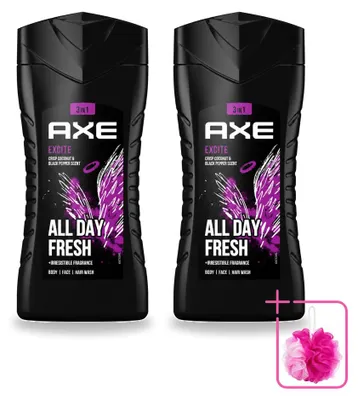 Imagen del producto de 2 unidades de gel de ducha 3 en 1 Axe Excite, aroma coco y pimienta negra, 250 ml, pack ahorro
