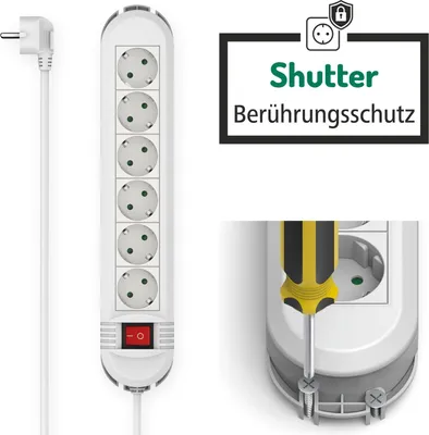 Produktbild von Hama 00223035, 6 AC-Ausgänge, 1,5 m, Kabelgebunden, Weiß, 445 mm, 95 mm