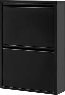 Produktbild von gowoll Schuhschrank Schmal Schuhregal Metall Hoch Schuhkipper mit Magnetische Abdeckung Metall Montiert Schuhregal Schmal (Schwarz, 2 Klappen)