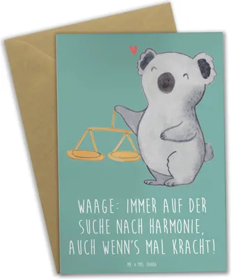 Produktbild von Mr. & Mrs. Panda Grußkarte Waagen Harmonie - Meeresbrise - Geschenk, Geschenke Sternzeichen, Astrologie, Tierkreiszeichen, Diplomatie, Harmoniestreben, weihnachtskarten