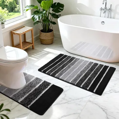 Productafbeelding van Badmatset, 2-delig, antislip, waterabsorberend, wasbaar, zwart, afmetingen 45x65 cm + 50x60 cm