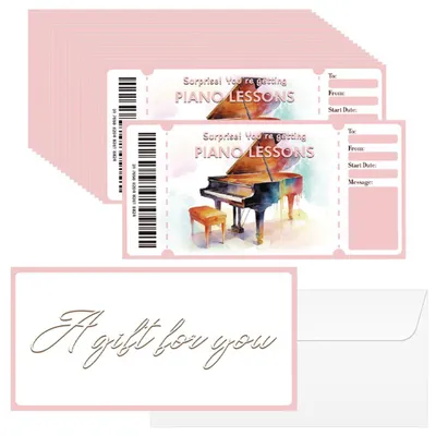 Image de Cartes cadeaux vierges – Lot de 40 pièces, comprenant des enveloppes – Pour des cours de musique et des services – Dimensions : 17 x 8,5 cm