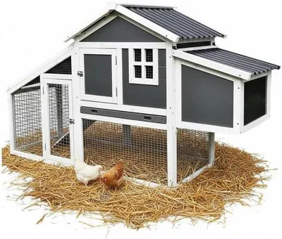 Productafbeelding van Kippenhok met ren - Gevogelteverblijf - Dierenverblijf - Weerbestendig - 176 cm - Grijs