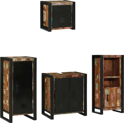 Image de Maison Exclusive - Ensemble de meubles de salle de bain, 4 pièces. Multicolore et noir