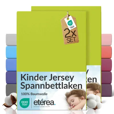 Produktbild von 2er Set Jersey Spannbettlaken 80x160cm - 80x180cm - 100% BAUMWOLLE - Bettlaken Spannbetttuch 80x160cm - 80x180cm - Apfelgruen