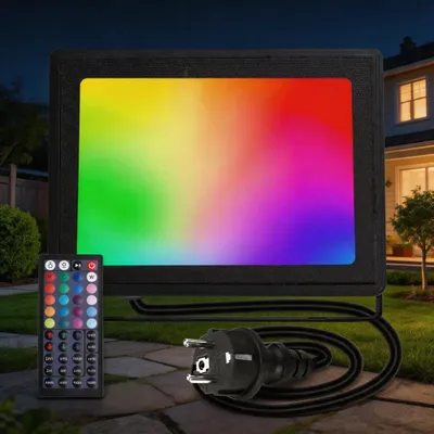 LED-Außenstrahler 50 W RGB mit Fernbedienung, IP65, dimmbar