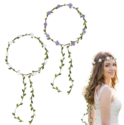 2er-Set Papierblumenkränze, Haaraccessoires für Hochzeiten, Weiß+Lila