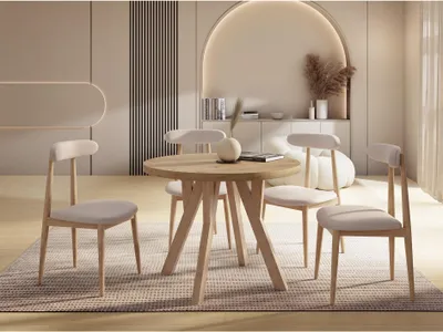 Produktbild von Runder Esstisch 80 bis 130 cm Ausziehbar – Verlängerbarer Esszimmertisch mit Massivholzbeinen aus Buche – Platzsparender Küchentisch in Eiche Artisan Braun
