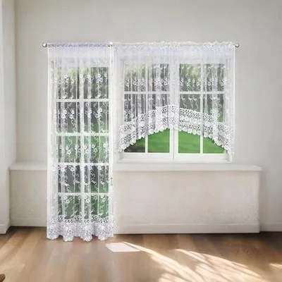 Obrázok produktu pre Balkónová markíza s výšivkou a čipkou biela Elegantná záclona - okno 400x150cm + balkón 145x250cm nežehlivá
