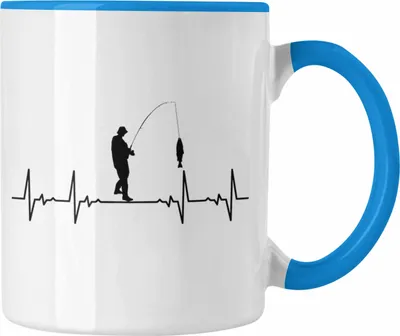 Produktbild von Trendation - Angeln Herzschlag Tasse Geschenkidee Fischer Fischen Lustiger Spruch zum Angeln (Blau)