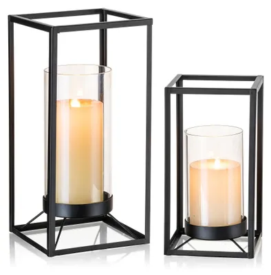 Zdjęcie produktu dla Omgoods - Zestaw 2 nowoczesnych lampionów ze szklanymi cylinderami