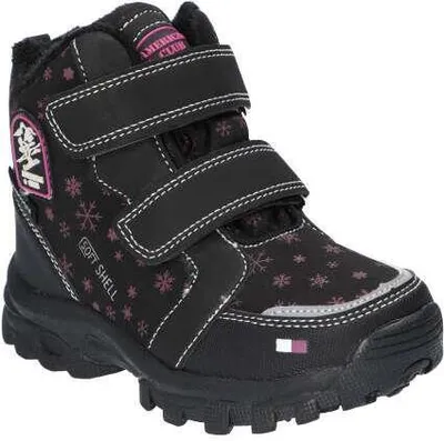Produktbild von American Club RL12923 Kinder Winterstiefel Softshell mit Klettverschluss | Gefüttert mit Fleece | Wasserdicht, Rutschfest & Warm | hochwertig Winterschuhe Schwarz 31