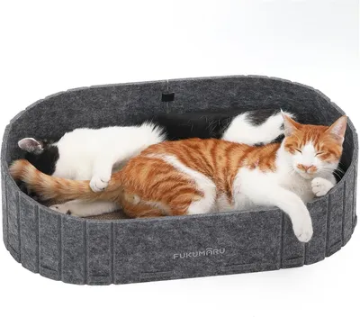 Productafbeelding van Krabplank voor katten - bankvorm - 61 cm - omkeerbaar kattenbed - vilt en karton - donkergrijs