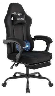 Immagine prodotto di Sedia da gaming con poggiapiedi – Sedia ergonomica da scrivania – Rivestimento in velluto – Imbottitura in memory foam – Colore nero