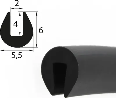 Produktbild von V56 Fassungsprofil Fassungsbereich 2 mm Kantenschutz EPDM Gummiprofil Gummidichtung