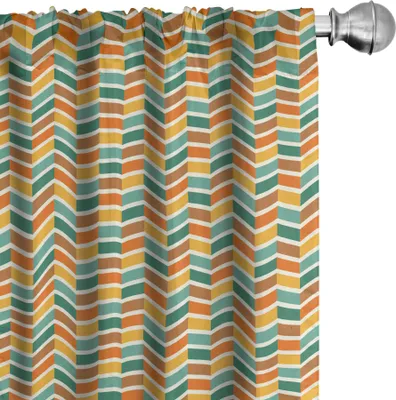 Produktbild von ABAKUHAUS Abstrakt Vorhänge, Gardinen, Retro Zickzack Erdige Farbtöne Chevron inspiriert Geometrische-Symmetrie-Muster, 2 Stück 75 x 175 cm, Orange Jadegrün