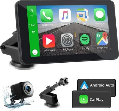 Obrázek produktu pro Navigační displej s 7palcovým obrazovkou, podporou CarPlay a Android Auto, Bluetooth, hlasovým asistentem, GPS, FM, AUX, zadní kamerou, přenosný
