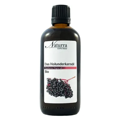 Produktbild von Holunderkernöl Bio 100ml – kaltgepresst unraffiniert nativ – Naturkosmetik im Glas – Naturra Premium Hautpflege Holunderöl mit Omega 3, 6 & 9