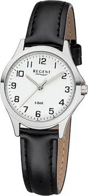 Produktbild von REGENT 2112418 Damenuhr 29 mm Weiß Silber Lederband 5 BAR