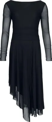 Produktbild von Black Premium by EMP Damen schwarzes Midi-Kleid mit V-Ausschnitt und Mesh-Einsätzen M