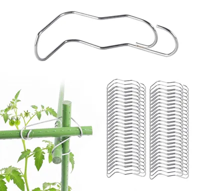Image de Pinces en bambou Relaxdays, lot de 100, acier inoxydable, Ø 12 mm, pour treillis de jardinage, pinces pour poterie, couleur argent
