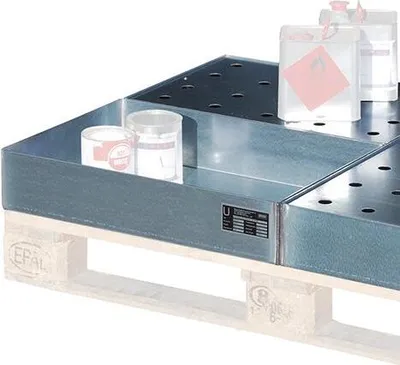 Produktbild von Kleingebindewannen aus verzinktem Stahlblech für Paletten, BxTxH 400x600x120 mm, Auffangvolumen 20 l, Traglast 50 kg, Gewicht 11 kg