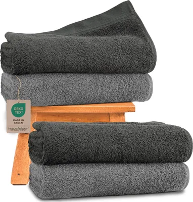 Produktbild von Hausfelder Handtücher Premium Duschtuch Farbmix 4er Set (Anthrazit/Grau, 4 Duschtücher 70x140 cm)