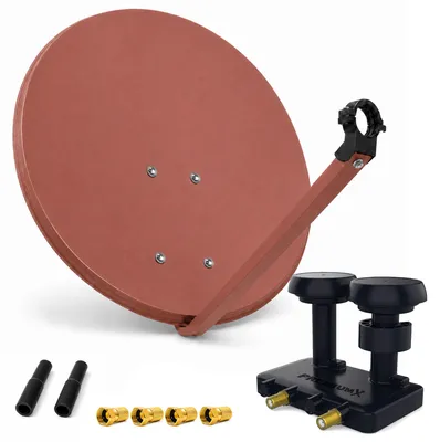 Produktbild von PremiumX SAT Anlage 80cm Antenne Ziegelrot Twin Monoblock 4x F-Stecker