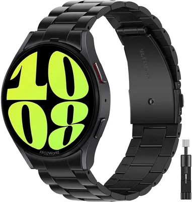 Produktbild von FFO2World Edelstahlarmband für Samsung Galaxy Watch 4/5/6/7 (40/44 mm) & FE – Hochwertiges Metall-Gliederarmband mit Schnellverschluss – Schwarz