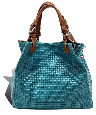 Image de Sac à main turquoise marron Florence sac tressé en relief cuir D2OTF164T
