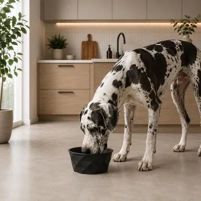 Produktbild von belviona Futternapf für Hunde, Keramiknapf mit rutschfestem Silikonboden, für Nassfutter, Trockenfutter & Wasser, 1900 ml, schwarz matt, KI-generiertes Bild