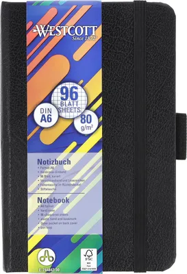 Produktbild von Westcott Notizbuch DIN A6 kariert | 192 Seiten im edlen Hardcover-Einband | 80 g/m² nachhaltigesMix Papier | mit Innentasche, Lesezeichen, Gummizug und Stifthalter | E-744843 00
