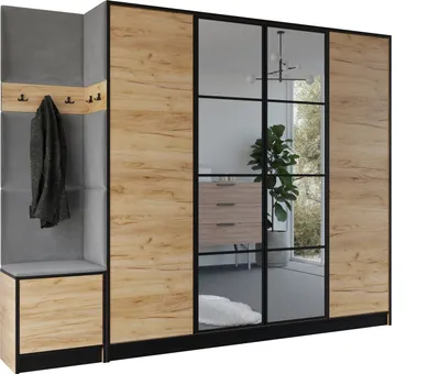 Image de KIER FURNITURE Armoire EDEN, armoire de chambre, penderie, armoire d'entrée, chêne artisanal et gris, 259,6 x 205 x 39 cm