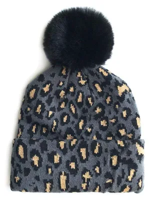 Obrázok produktu pre Dámska čiapka s leopardím vzorom, pletená, s pompom, mäkká a teplá