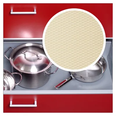 Produktbild von Antirutschmatte in Meterware – rutschfeste Einlage für Küche, Schubladen, Kühlschrank und Gefrierfach – 47,3 cm – Lebensmittelecht – Schwarz/Cremeweiß – 150 cm Länge