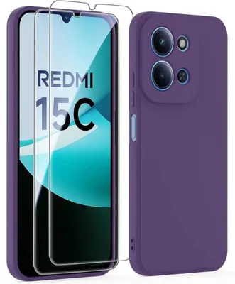 Image de Coque + 2 Verres Trempés pour Xiaomi Redmi 15C 4G/5G, Silicone Souple Anti-Rayures Antichoc - Violet Foncé