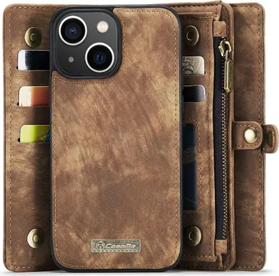 Produktbild von iPhone 15 Hülle - CaseMe 008 2-in-1 Klapphülle & Back Cover mit Brieftasche - Braun