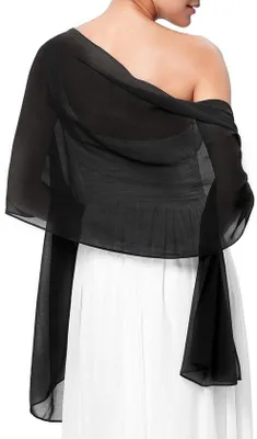 Productafbeelding van Unyqoos® Chiffon sjaal voor dames – elegante zwarte stola, 200 x 85 cm, zijdezacht en ademend, veelzijdig te gebruiken als sjaal, hoofddoek of wikkelrok