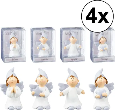 Produktbild von 4er Set Schutzengel Figur, 8cm, Kunststein, Dekofigur, Herz, Kinder, Weihnachten, Stern, Geschenk