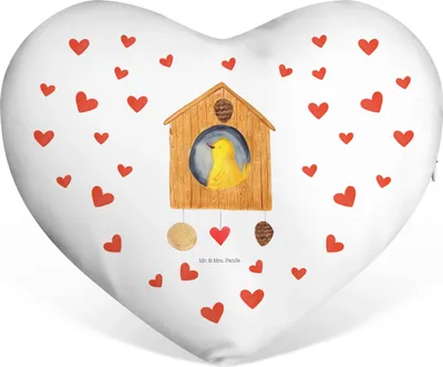 Produktbild von Mr. & Mrs. Panda Dekokissen Vogel Haus - Weiß - Geschenk, Zuhause, Schmusekissen, Vögel, Liebeskissen, Wohnung, Kuschelkissen, Familie, dekoartikel, Lustige Sprüche