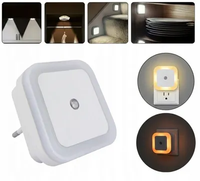 Zdjęcie produktu dla Lampka Nocna LED czujnik światła TSG-103 Biały 8x8cm z czujnikiem zmierzchu