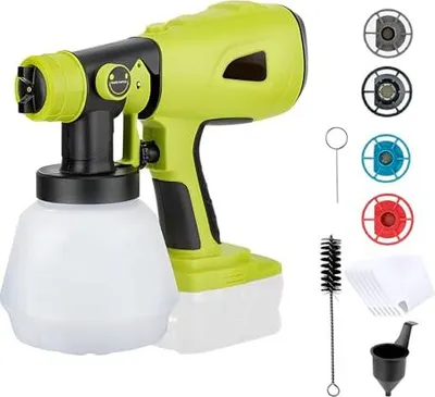 Produktbild von Schnurloses Farbspritzgerät kompatibel mit Ryobi 18V Akku, elektrische Handspritzpistole 4 Düsen 3 Spritzmuster 1000ML Behälter für Wände Möbel