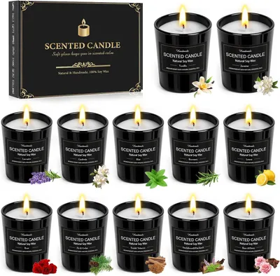 Image de Bougies parfumées, coffret cadeau de 12 pièces en pots, cire de soja, pour intérieur