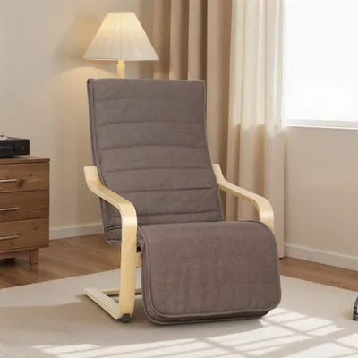 Produktbild von SUGIFT Relaxsessel mit verstellbarer Fußstütze, Freischwinger Sessel, Polstersessel Birkenholz, Braun | 66,5 x 94 x 100 cm | bis 120 kg | 5-stufig