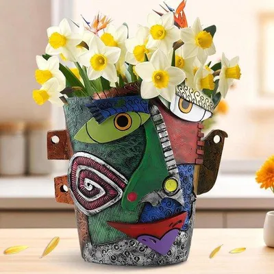 Immagine prodotto di Vaso da fiori astratto con drenaggio - Fioriera decorativa per piante grasse e da interno