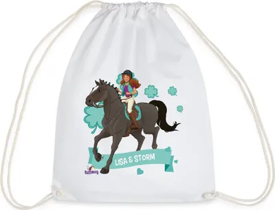 Produktbild von Spreadshirt Schleich Horse Club Lisa & Storm reiten aus Turnbeutel, One size, Weiß