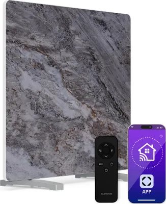 Produktbild von Klarstein Infrarotheizung Wandmontage 420W – Marmoroptik, Thermostat, App & Alexa Steuerung, IP43, Überhitzungsschutz, für Bad & Wohnzimmer, elektrische Wandheizung, Grau