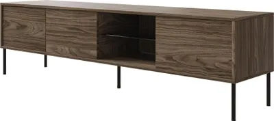 Produktbild von Selsey Modity - TV-Schrank 3-türig mit Glasregal und Beleuchtung, 175 cm, Holzoptik Nussbaum