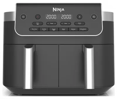 Obrázok produktu pre Dvojitá fritéza s horúcim vzduchom Ninja Foodi Dual Zone DZ801EU, 2470W, Nezávislé zóny na varenie, 7,6 l, 6 programov, 40-240°C, Max Crisp, Sync, Šedá/Inox